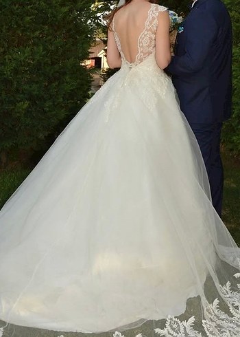 Dantel İşlemeli Beyaz Straplez A Kesim Gelinlik - Görsel 3