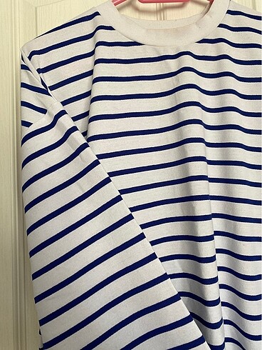 Trendyol & Milla Trendyolmilla Beyaz Çizgili Oversize/Geniş Kesim Bisiklet Yaka İ