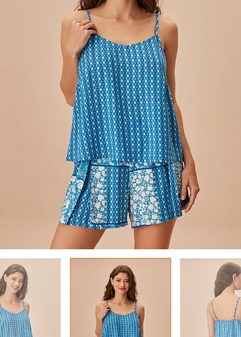 l Beden Suwen Mavi Askılı Pijama Takımı