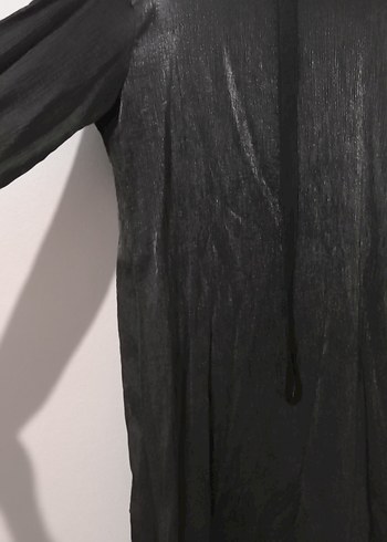Uzun Siyah Keten Gotik Elbise - Görsel 3