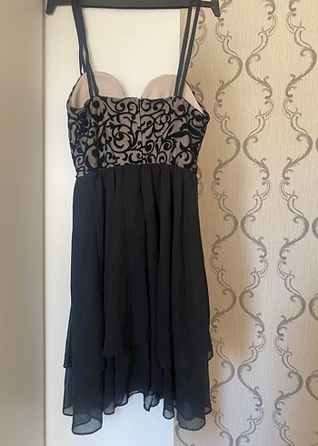 Zara Siyah Straplez Mini Gotik Abiye Elbise