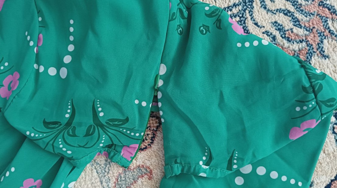 Yeşil, V Yakalı, Uzun, Baskılı Bohem Elbise - Görsel 2