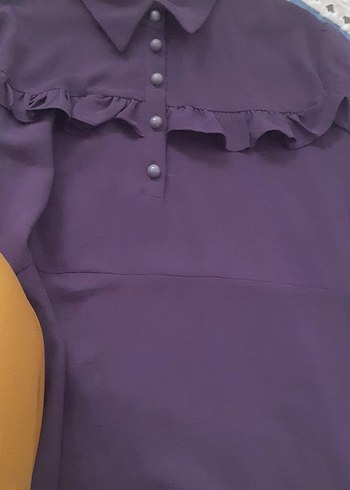 xxl Beden mor Renk Diger Kadın Mor Uzun Kollu Fırfırlı Uzun Elbise
