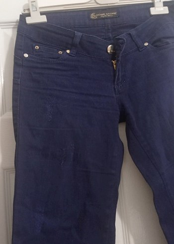 s Beden Kadın Lacivert Bol Kesim Midi Denim Pantolon
