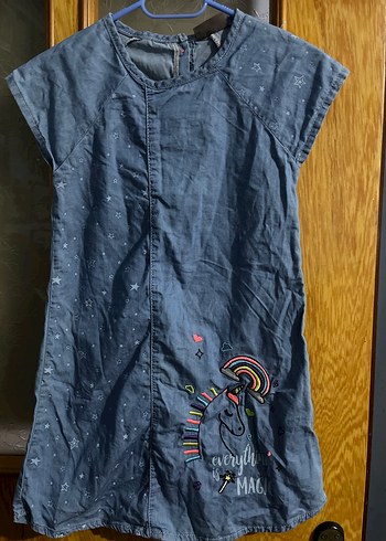 Nakışlı Denim Kız Çocuk Elbise