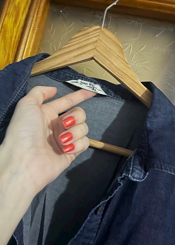 Düğmeli Kadın Kot Ceket Midi Boy Mavi - Görsel 2