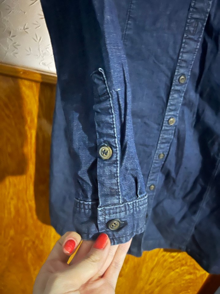 Düğmeli Kadın Kot Ceket Midi Boy Mavi - Görsel 3