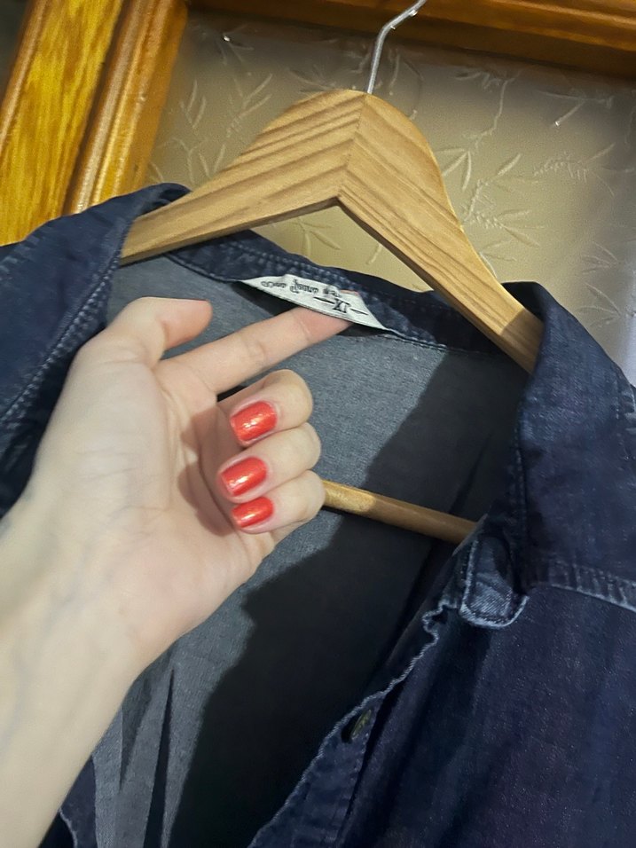 Düğmeli Kadın Kot Ceket Midi Boy Mavi - Görsel 2