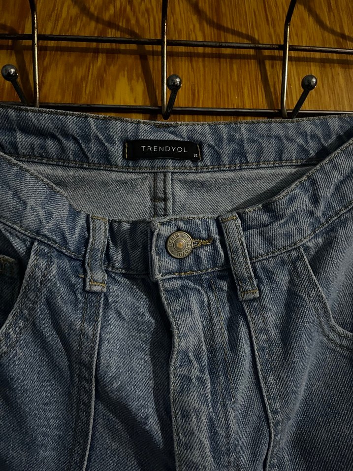 Kadın Mavi Bol Kesim Midi Kot Pantolon - Görsel 2