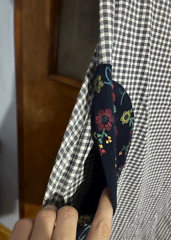 Düğmeli Ekose Desenli Gri Hamile Tunik - Görsel 3