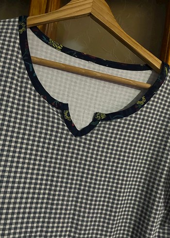 Düğmeli Ekose Desenli Gri Hamile Tunik - Görsel 4