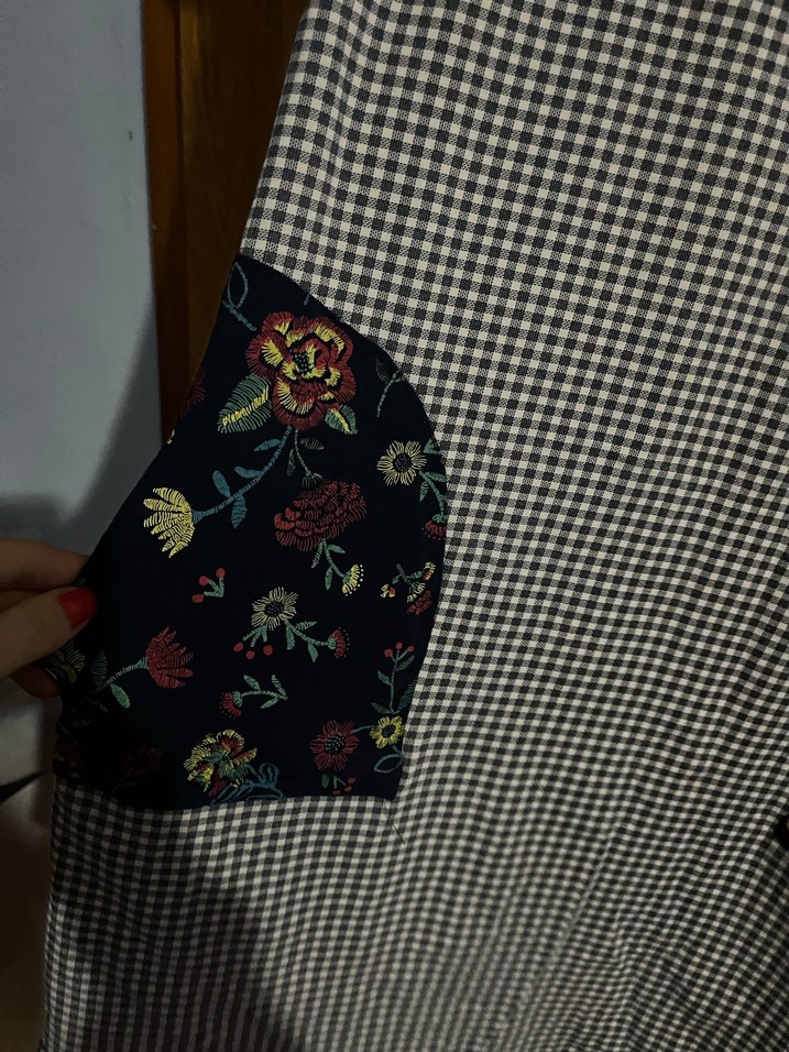 Düğmeli Ekose Desenli Gri Hamile Tunik - Görsel 2