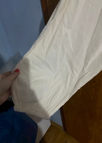 Beyaz Bol Kesim Keten Pantolon - Görsel 2