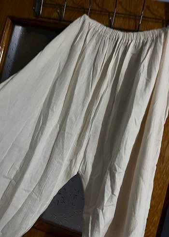 Beyaz Bol Kesim Keten Pantolon - Görsel 3
