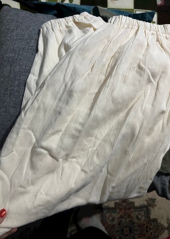 Beyaz Bol Kesim Keten Pantolon - Görsel 5