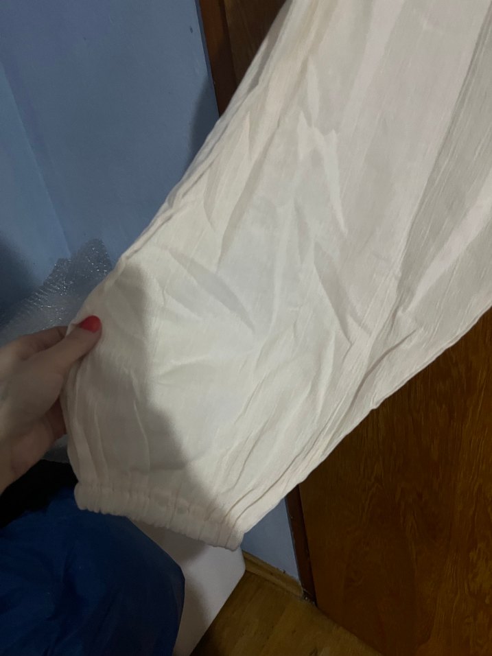 Beyaz Bol Kesim Keten Pantolon - Görsel 2