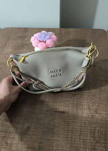 Bej Deri Miu Miu Fermuarlı Kadın Çanta - Görsel 3