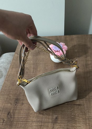 Bej Deri Miu Miu Fermuarlı Kadın Çanta - Görsel 2