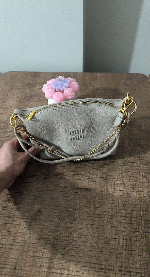 Bej Deri Miu Miu Fermuarlı Kadın Çanta - Görsel 3