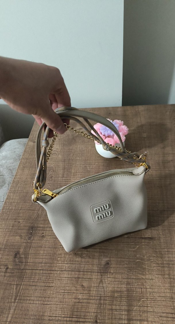 Bej Deri Miu Miu Fermuarlı Kadın Çanta - Görsel 2