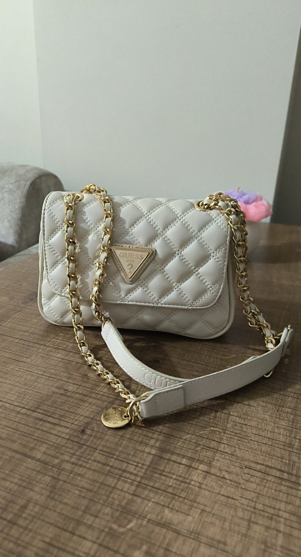 Beyaz Zincir Detaylı Kadın Deri Çanta - Görsel 2