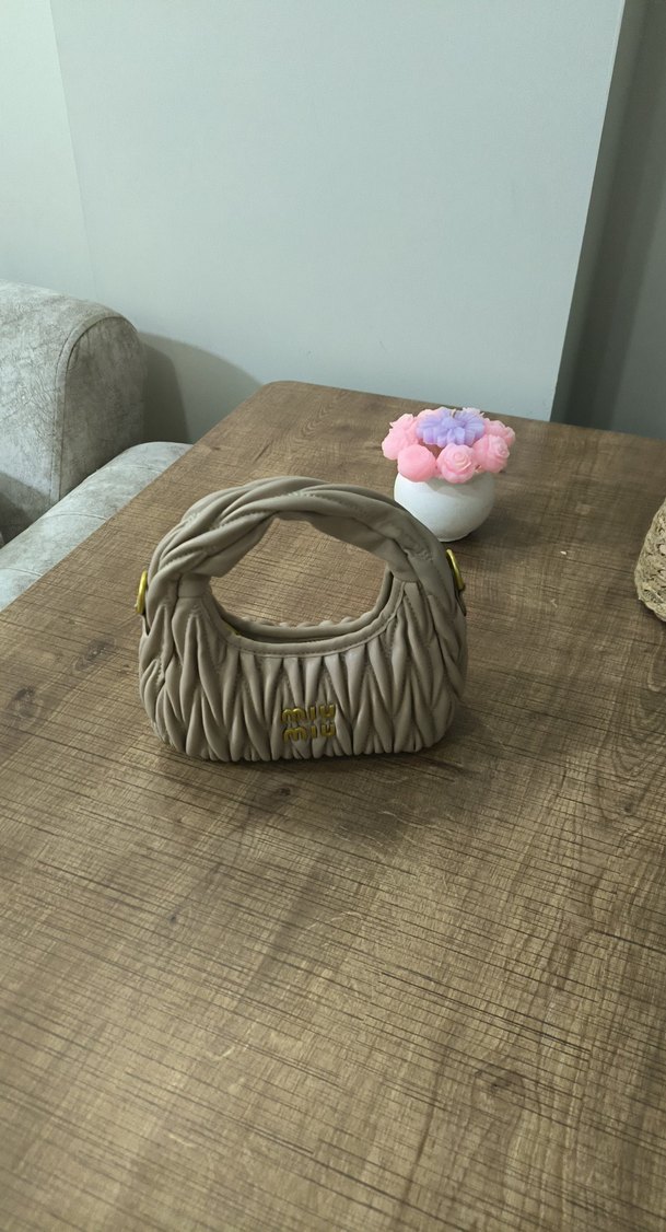 Bej Puflu Keten Kadın Çanta - Görsel 2