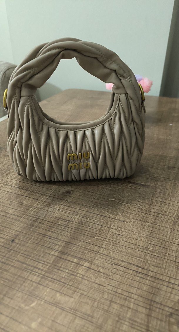 Bej Puflu Keten Kadın Çanta - Görsel 3