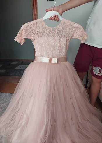 Kız Çocuk Pembe Dantel Detaylı Elbise