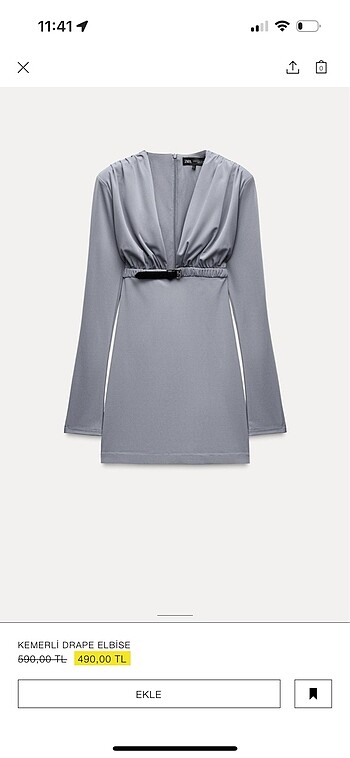 xs Beden mavi Renk Zara Kemerli drape elbise