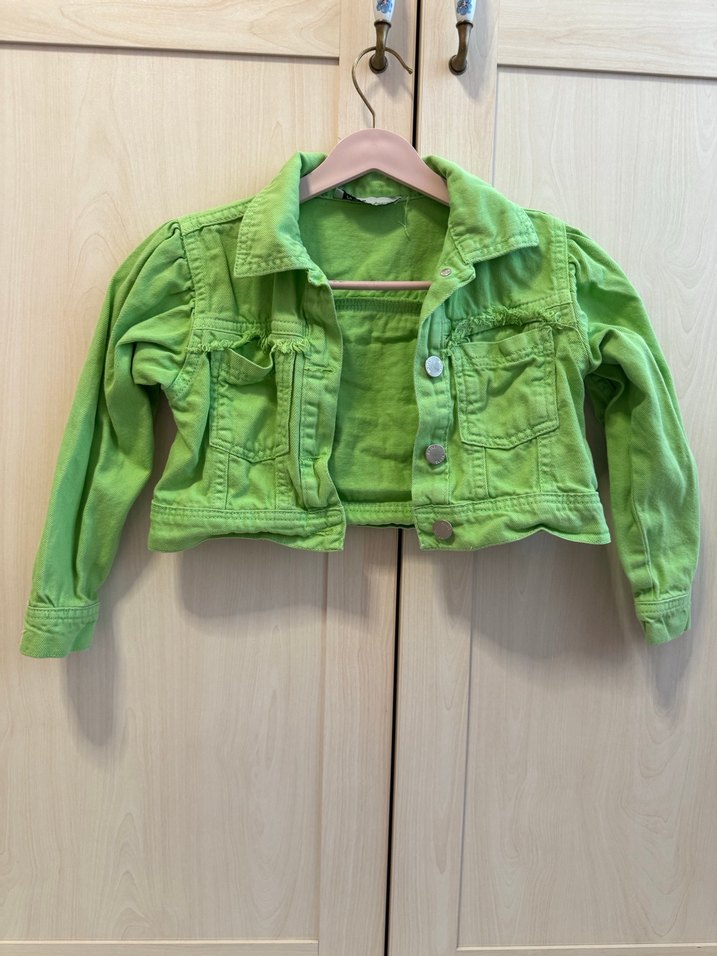 N&K Kids kalitesi  Yeşil Kız Çocuk Düğmeli Ceket - Görsel 2