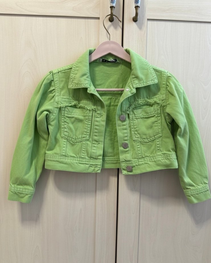 N&K Kids kalitesi Yeşil Düğmeli Kız Çocuk Keten Ceket - Görsel 3