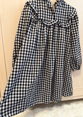 Kalın Siyah Beyaz Kareli Uzun Kollu Kız Elbise - Görsel 5