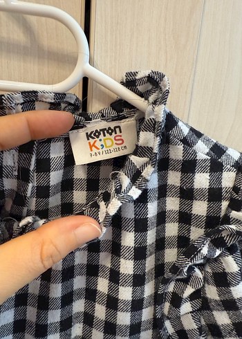 Kalın Siyah Beyaz Kareli Uzun Kollu Kız Elbise - Görsel 6