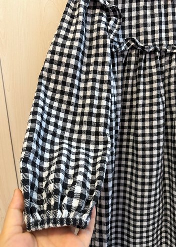 Kalın Siyah Beyaz Kareli Uzun Kollu Kız Elbise - Görsel 2