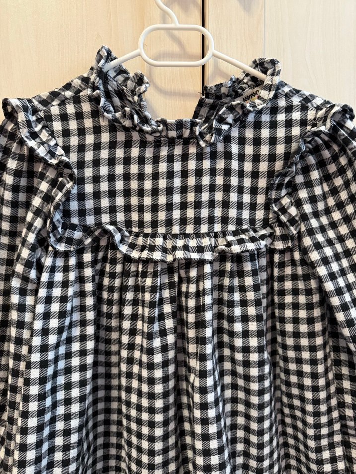 Kalın Siyah Beyaz Kareli Uzun Kollu Kız Elbise - Görsel 3