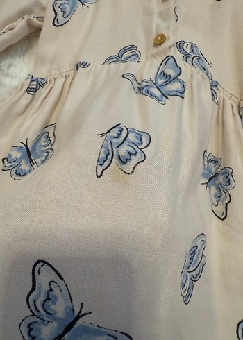 Kelebek Baskılı Bej Kız Elbisesi - Görsel 3