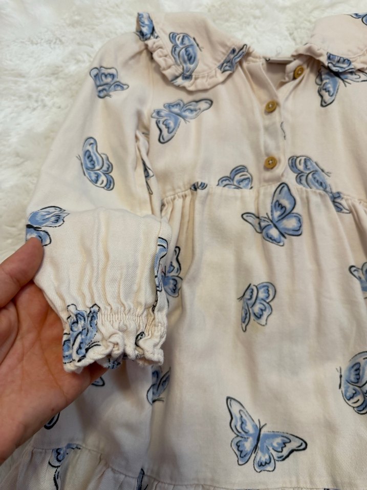 Kelebek Baskılı Bej Kız Elbisesi - Görsel 2