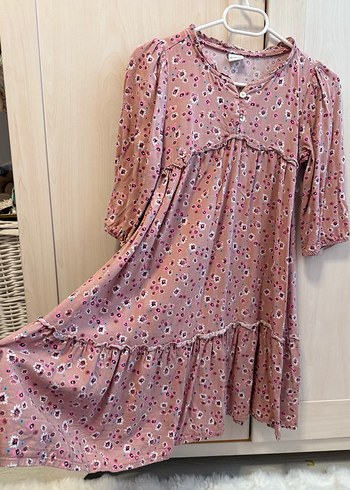 Pembe Bohem Çiçekli Uzun Kollu Elbise - Görsel 2