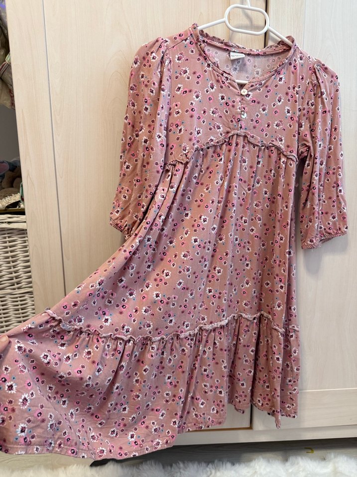 Pembe Bohem Çiçekli Uzun Kollu Elbise - Görsel 2