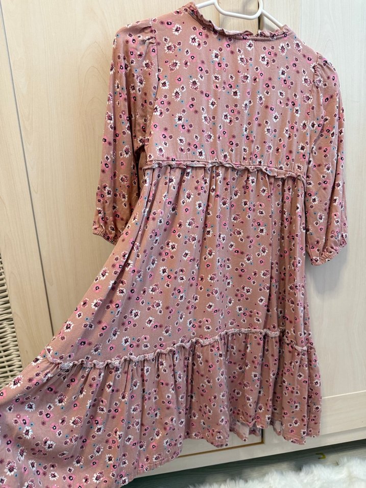 Pembe Bohem Çiçekli Uzun Kollu Elbise - Görsel 4