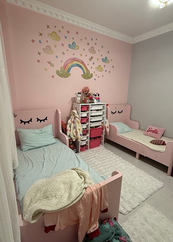 Pastel Pembe İkea Busunge Uzuyabilen  Çocuk yatağı Karyolası - Görsel 7