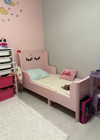 Pastel Pembe İkea  Busunge Uzuyabilen  Çocuk yatağı Karyolası - Görsel 2
