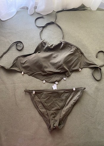 l Beden Penti Bohem Tarzda haki İpli Bikini