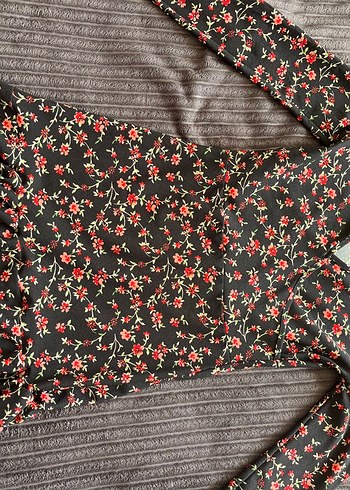 Bordo Çiçek Desenli V Yakalı Mini Elbise