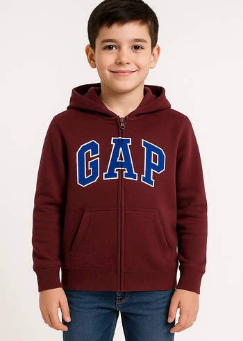 Gap Bordo Fermuarlı GAP Baskılı Erkek Hırka