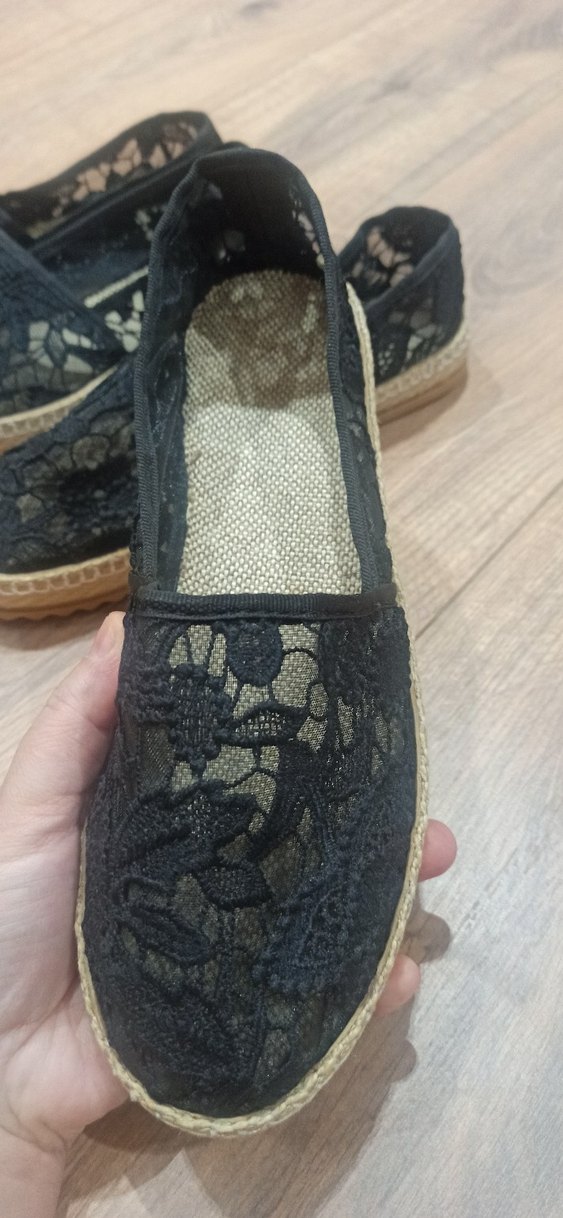 Siyah Dantel Detaylı Dolgu Topuklu Kadın Espadril - Görsel 3