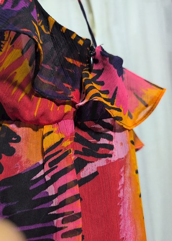 Çok Renkli Bohem Fırfırlı Mini Bluz - Görsel 4