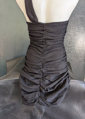 Straplez Drapeli Siyah Uzun Abiye Elbise - Görsel 2