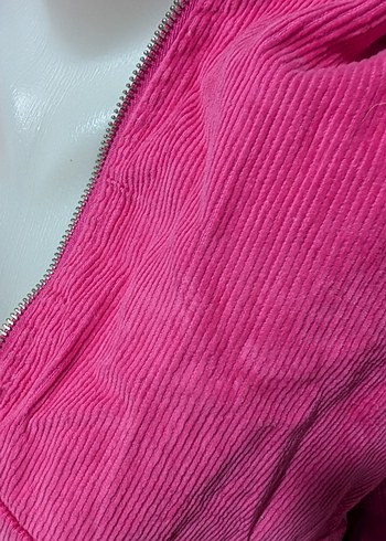 Pembe Kapüşonlu Fermuarlı Kadın Ceket - Görsel 3