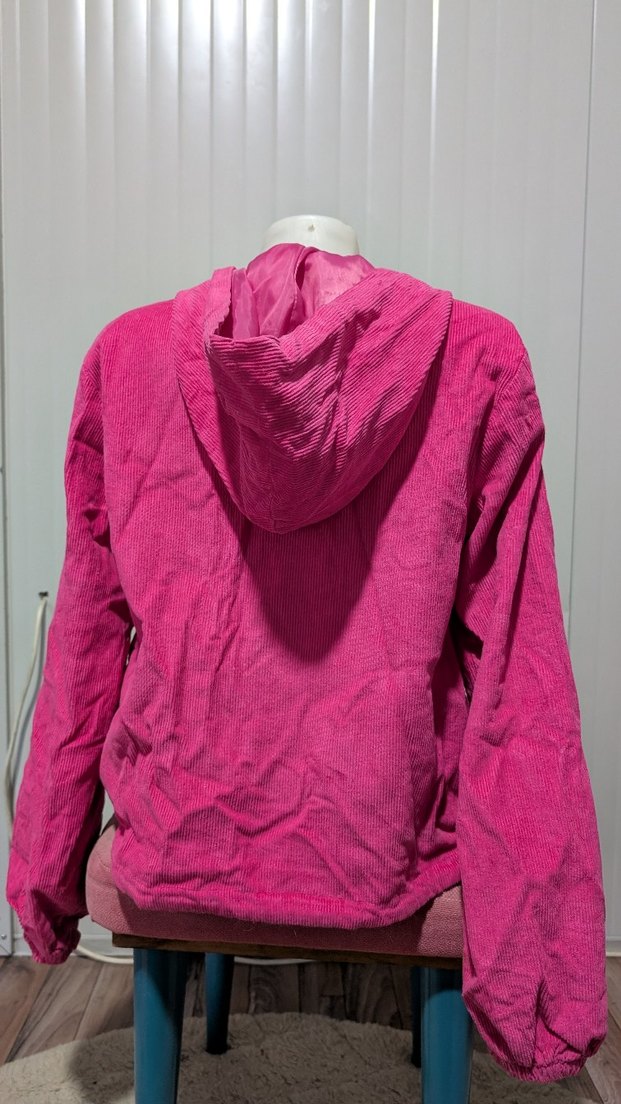 Pembe Kapüşonlu Fermuarlı Kadın Ceket - Görsel 4